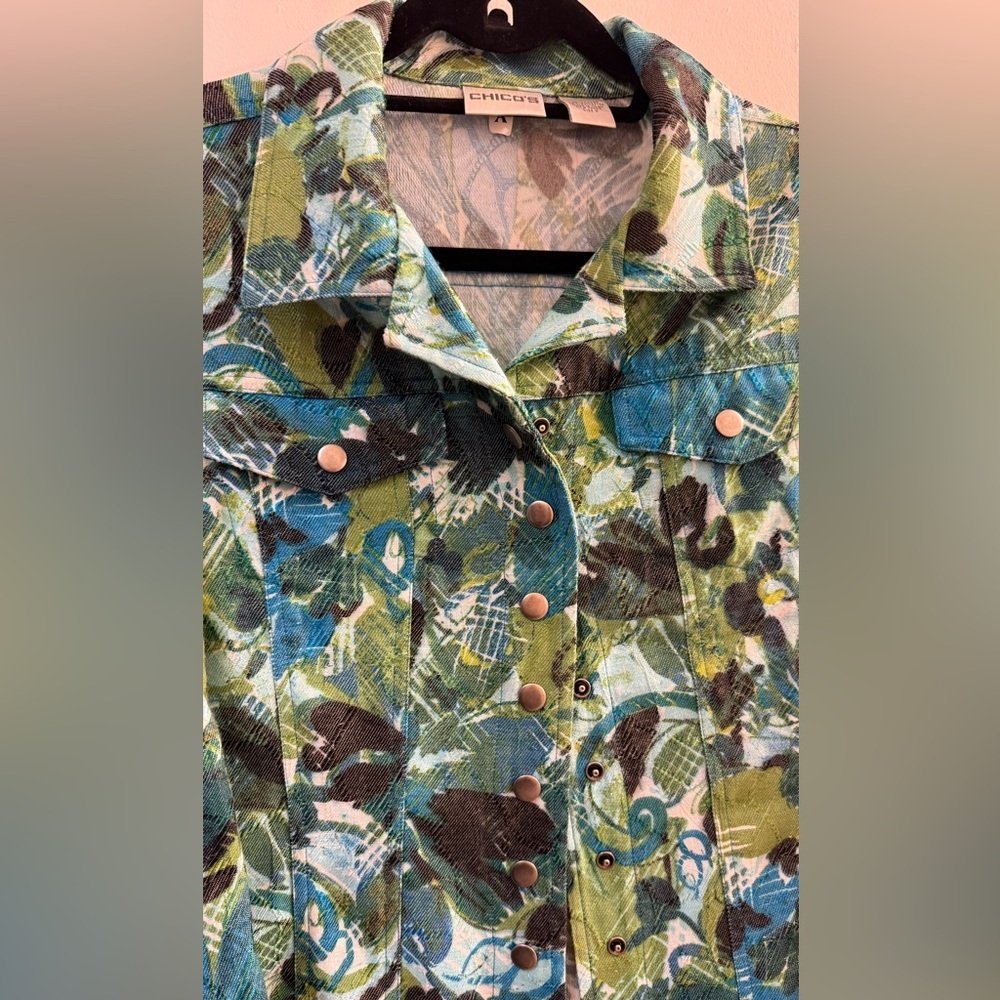 Chico’s Abstract Floral Tapestry Jacket Size 2 (L/12-14) - Picture 4 of 11